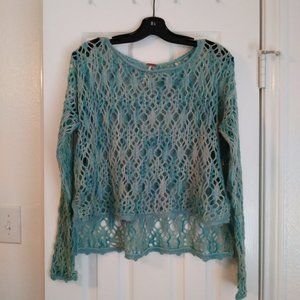 Free People weave sweater turquoise shimmer